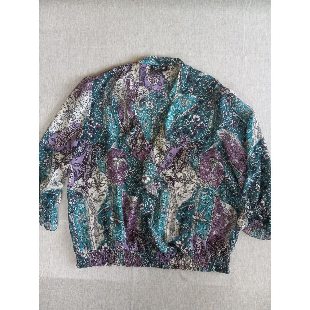 Ivy Chic New York Women XL Summer Paisley‎ Floral Ruffle Stretch Waist Blouse